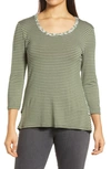 Loveappella Leopard Stripe Peplum Top In Olive/ Ivory