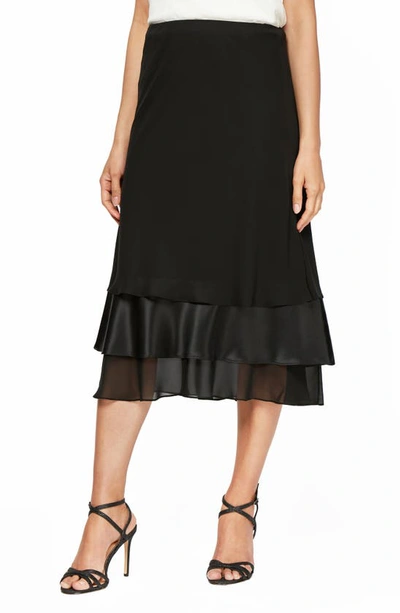 Alex Evenings Tiered Chiffon & Satin Midi Skirt In Black