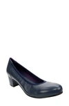 David Tate Simona Block Heel Pump In Navy Leather