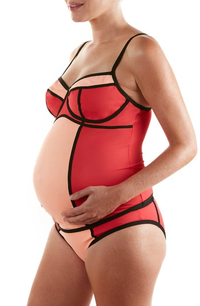 Cache Coeur Rosy Two-piece Colorblock Maternity Tankini Swimsuit In Passion