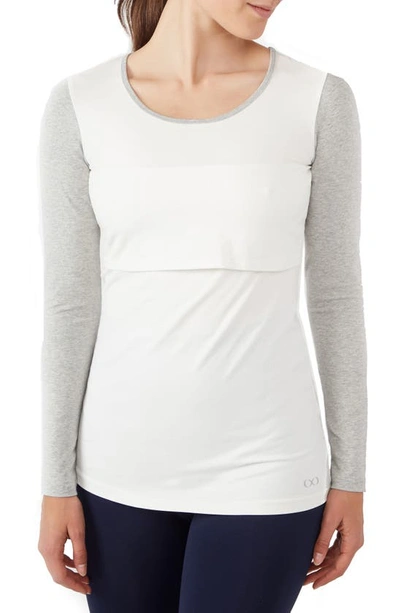 Modern Eternity Maternity/nursing Tee In Eggshell/ Greymix Melange