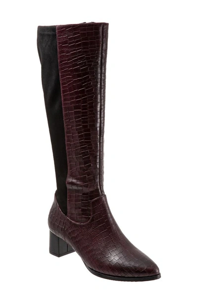 Trotters Kirby Knee High Boot In Wine Leather/ Microfiber