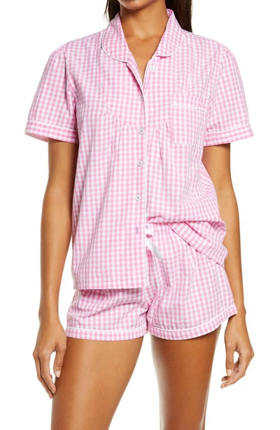 Sant And Abel Gingham Short-sleeve Cotton Poplin Pajama Set In Pink