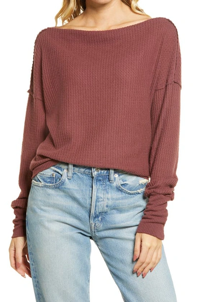 Treasure & Bond Off The Shoulder Thermal Knit Top In Brown Chocolate