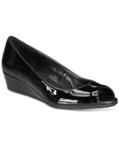 Bandolino Women's Candra Peep Toe Dress Wedges Women's Shoes In Black Patent