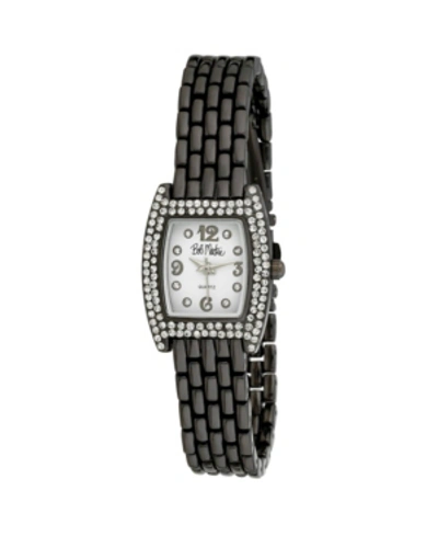 Bob Mackie Women's Black Alloy Bracelet Panther Link Square Stone Bezel Watch, 23mm