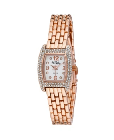 Bob Mackie Women's Pink Alloy Bracelet Panther Link Square Stone Bezel Watch, 23mm