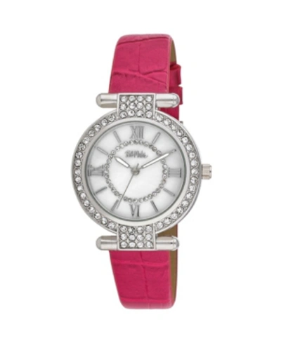 Bob Mackie Women's Pink Polyurethane Strap Stone Encrusted T-bar Watch, 35mm