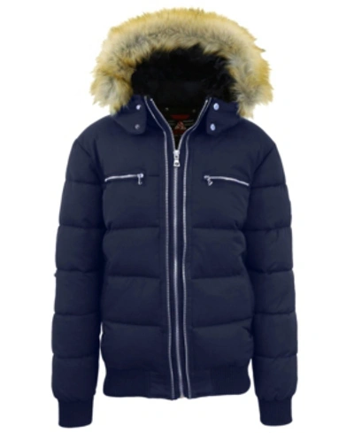 Galaxy By Harvic Men's Heavyweight Jacket With Detachable Faux Fur Hood In Navy