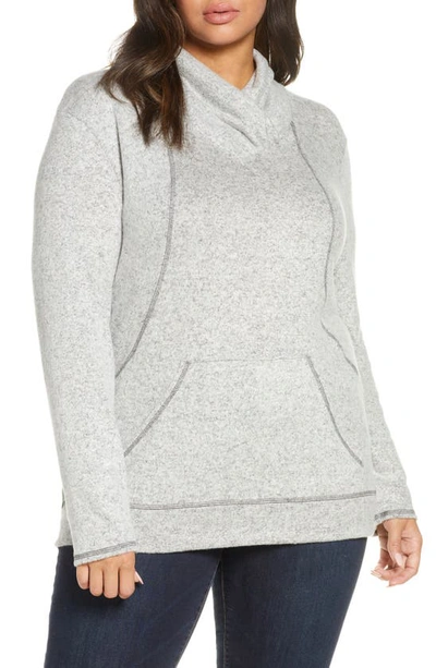 Loveappella Drape Neck Pullover In Grey