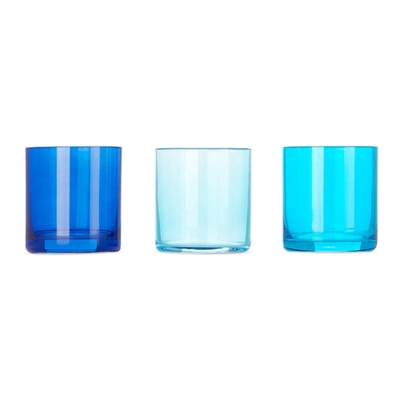 Lateral Objects Glow Set Of 3 Votive Candle Holders In Marine