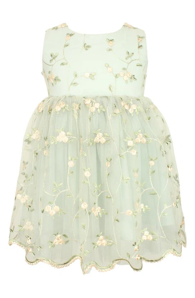 Popatu Babies'  Floral Embroidered Fit & Flare Dress In Silver