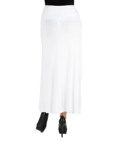 24seven Comfort Apparel Womens Elastic Waist Solid Color Maternity Maxi Skirt In White