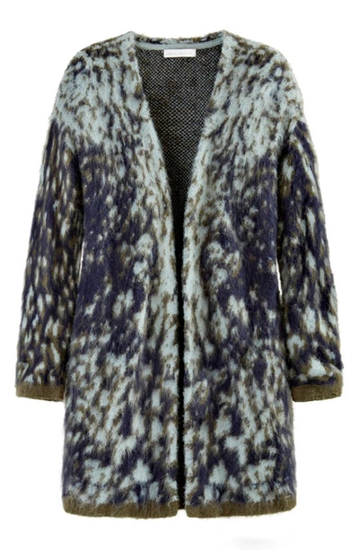 Adyson Parker Women's Plus Size Fuzzy Patterned Open Cardigan In Deep Navy Combo