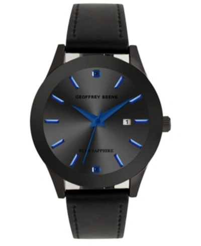 Geoffrey Beene Men's Black Faux Leather Strap Watch, 40 Mm