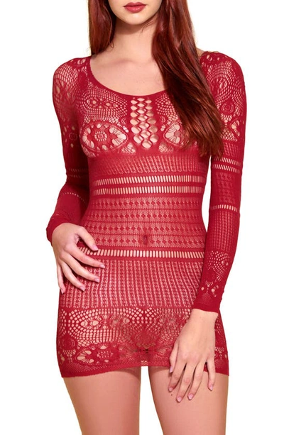 Hauty Chameleon Long Sleeve Hosiery Chemise In Burgandy