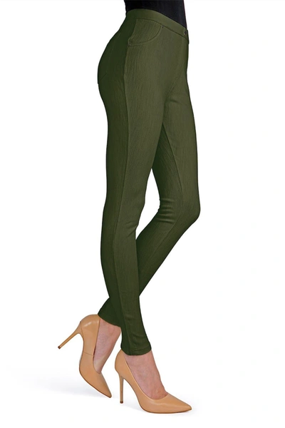 Memoi Women's Knit Cotton-blend Chino Leggings In Ivy Green