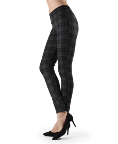 Memoi Evanesce Plaid Shaping Women's Leggings In Navy Black