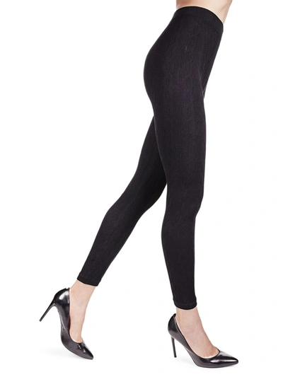 Memoi Women's 3d Cable Cotton-blend Leggings In Black