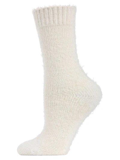 Memoi Warm Solid Plush Women's Crew Socks In Ivory