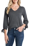 Cece Tie Sleeve Cotton Blend Sweater In Medhthrgrey