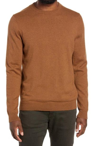 Nordstrom Men's Shop Cotton & Cashmere Crewneck Sweater In Tan Cinnamon