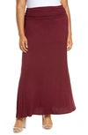 Loveappella Fold Over Maxi Skirt In Burgundy