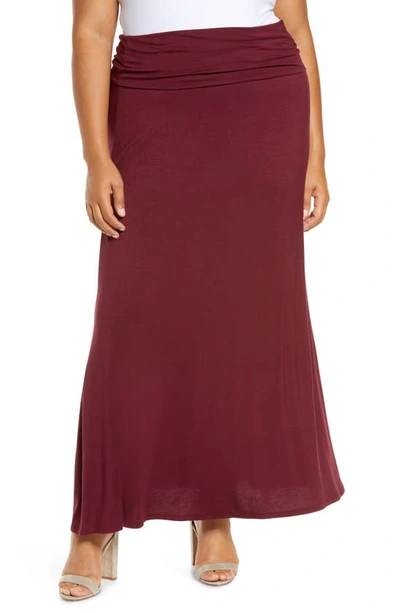 Loveappella Fold Over Maxi Skirt In Burgundy