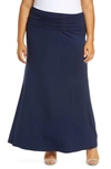 Loveappella Fold Over Maxi Skirt In Navy