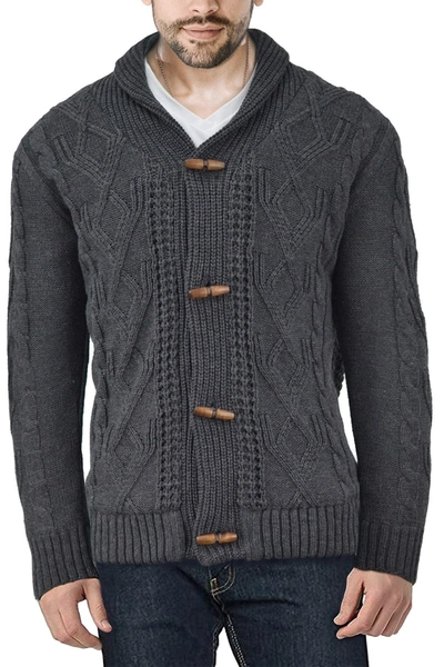 X-ray Shawl Collar Cable Knit Cardigan In Charcoal