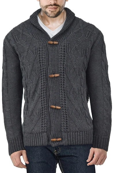 X-ray Shawl Collar Cable Knit Cardigan In Grey