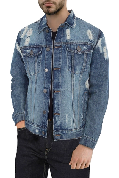 X-ray Distressed Denim Jacket - Slim Fit In Medium Blue