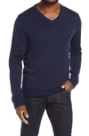 Nordstrom Men's Shop Washable Merino V-neck Sweater In Navy Peacoat