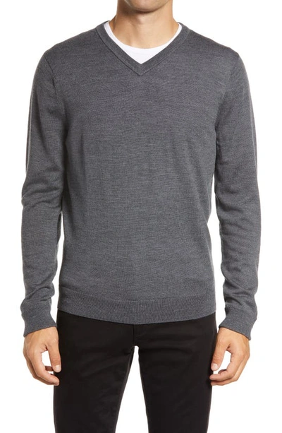 Nordstrom Men's Shop Washable Merino V-neck Sweater In Grey Magnet Heather