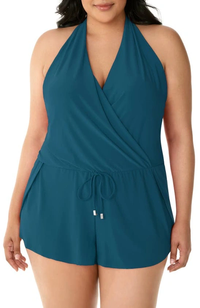 Magicsuitr Bianca One-piece Romper Swimsuit In Baltic Blue