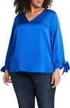 Cece Tie Sleeve Satin Blouse In Deep Lapis