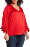 Cece Tie Sleeve Satin Blouse In Luminous Red