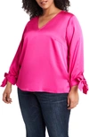 Cece Tie Sleeve Satin Blouse In Aurora Pink