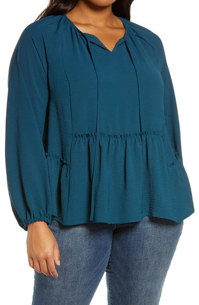 Adyson Parker Balloon Sleeve Peasant Blouse In Mysterious Teal