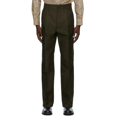 Uniforme Brown Wide Pleated Trousers In Khaki
