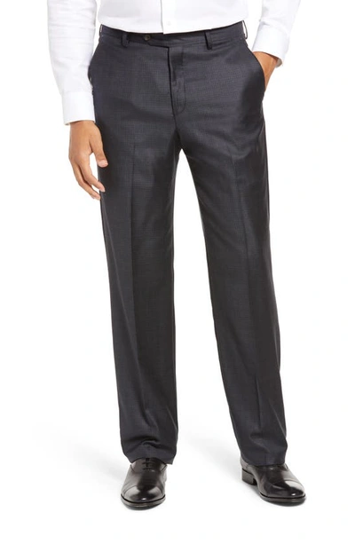 Berle Flat Front Plaid Wool Dress Pants In Charcoal