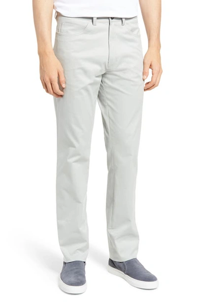 Berle Charleston Flat Front Stretch Cotton Dress Trousers In Light Grey