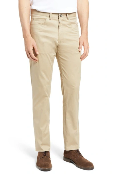 Berle Charleston Flat Front Stretch Cotton Dress Trousers In Khaki