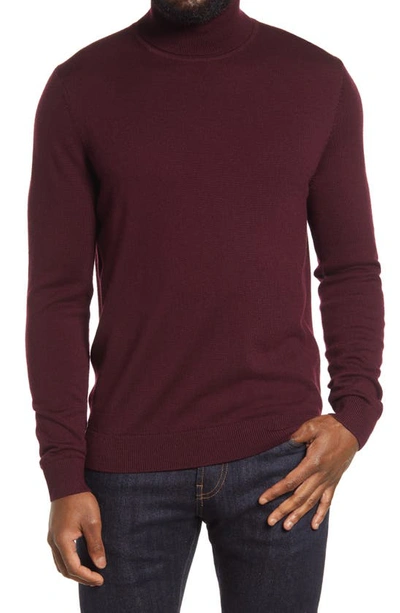 Nordstrom Men's Shop Washable Merino Wool Turtleneck In Burgundy Fudge