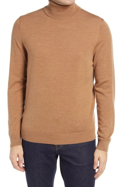 Nordstrom Men's Shop Washable Merino Wool Turtleneck In Brown Bear Heather