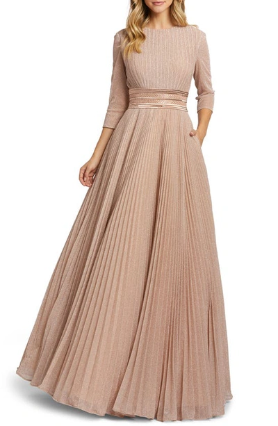 Ieena For Mac Duggal Sparkle Pleated Ballgown In Rose Gold