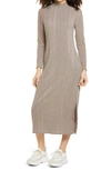 All In Favor Long Sleeve Rib Knit Midi Dress In Mushroom