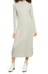 All In Favor Long Sleeve Rib Knit Midi Dress In H Grey