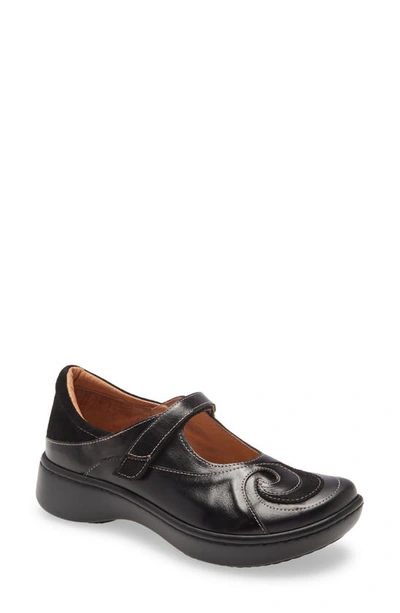 Naot Sea Mary Jane Flat In Black Madras/ Black Suede