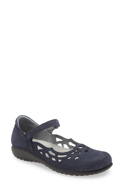 Naot Agathis Mary Jane Flat In Navy Velvet Nubuck Leather